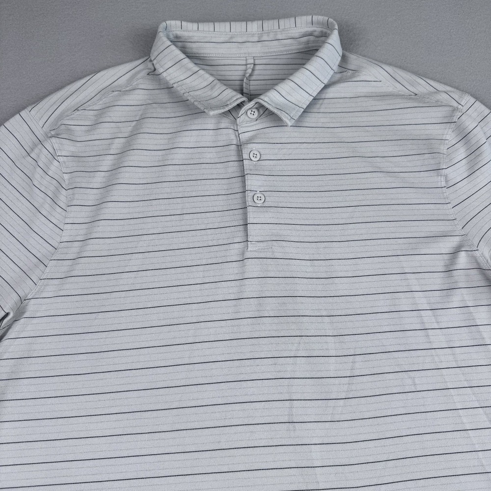 Lululemon Evolution Polo Men XL Gray Stripe Performance Short Sleeve Golf